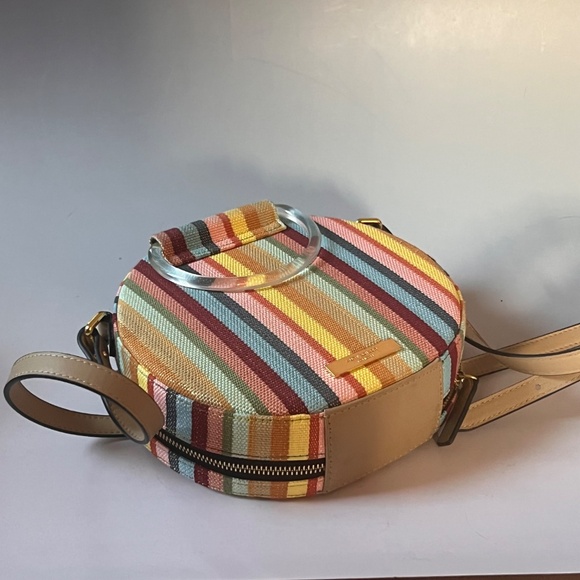 Kurt Geiger London Round Crossbody Bag Rainbow Stripe Acrylic Handle Small Purse - Picture 11 of 16